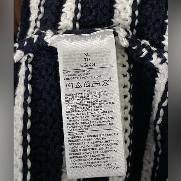 Gap Chunky Fisherman Striped Cardigan Sweater Gold Buttons size XL Blue - Picture 8 of 9